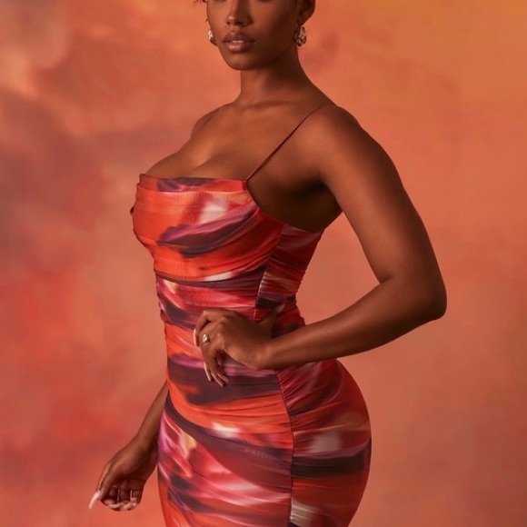 ❗️SOLD❗️Oh Polly Dress - Lunar Sleeveless Bodycon Ruched Mesh Mini Dress - Picture 3 of 9